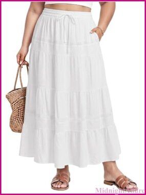 Plus Size Maxi Skirt with Pockets & Lace Detail Renaissance Long